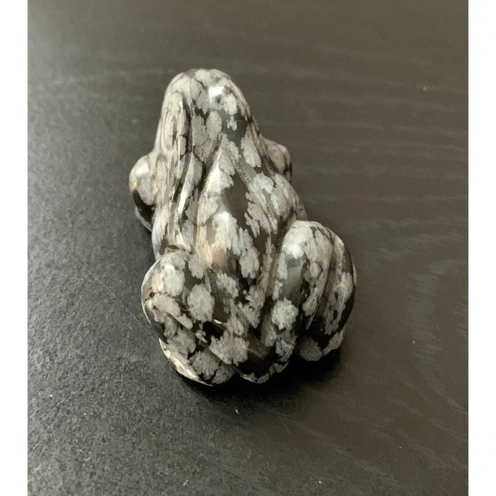 Natural Snowflake Obsidian Frog Figurines Decorative Collectible